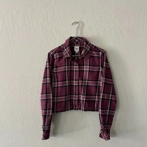 Vans Cropped Button Up Flannel, Size XS, Burgundy